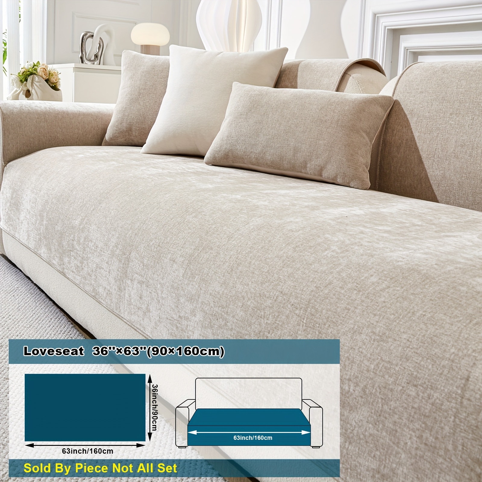 Image of 1pc Snowy / Chenille Sofa Cover Compatible For All Sofa Types (single/double/triple/) - Pet-friendly Fit Couch Protector, Machine-washable Cover For Sectional Sofas