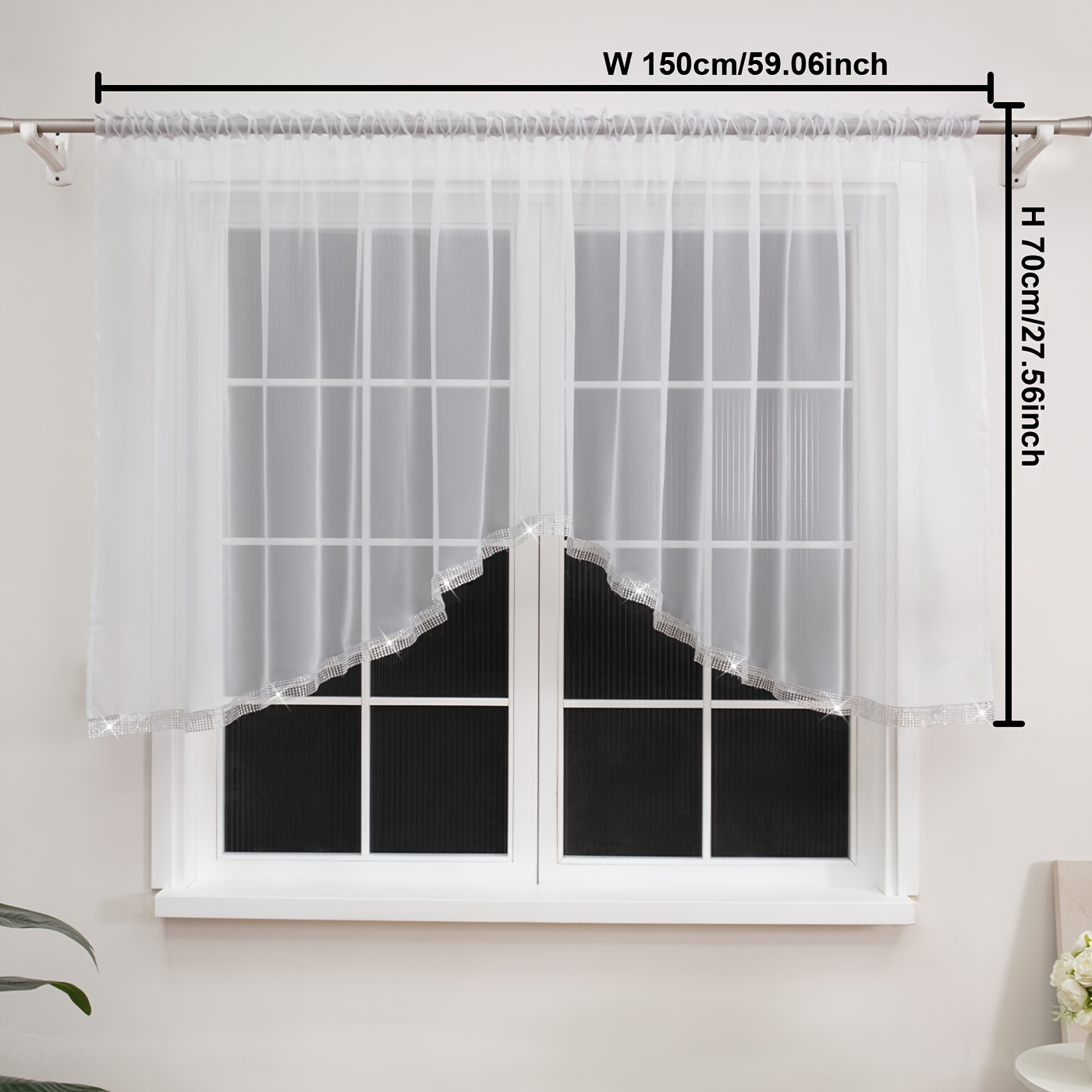 Modern Arched Sheer Curtain With Elegant Trim, Elegant Panel, Rod Filtering Window Valance For Living Room, Kitchen, Bedroom Decor (white)