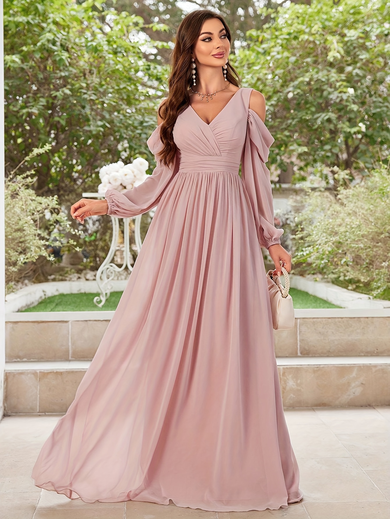 princess polly baby blue dress A-line/Princess sleeveless Lace Top Long Chiffon Bridesmaid Dresses –  Angrila main image 1