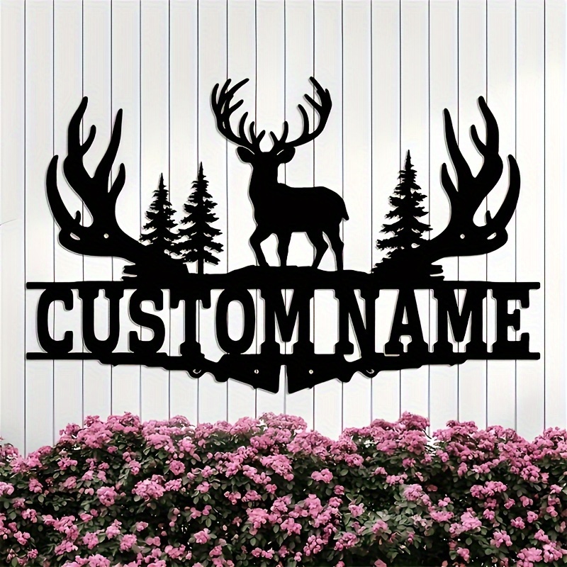 

1pc Customizable Rustic Antler Metal Sign With Personalized Name - Outdoor , Hunting Wildlife Welcome Decor, High Temp Paint, Ideal Housewarming Gift