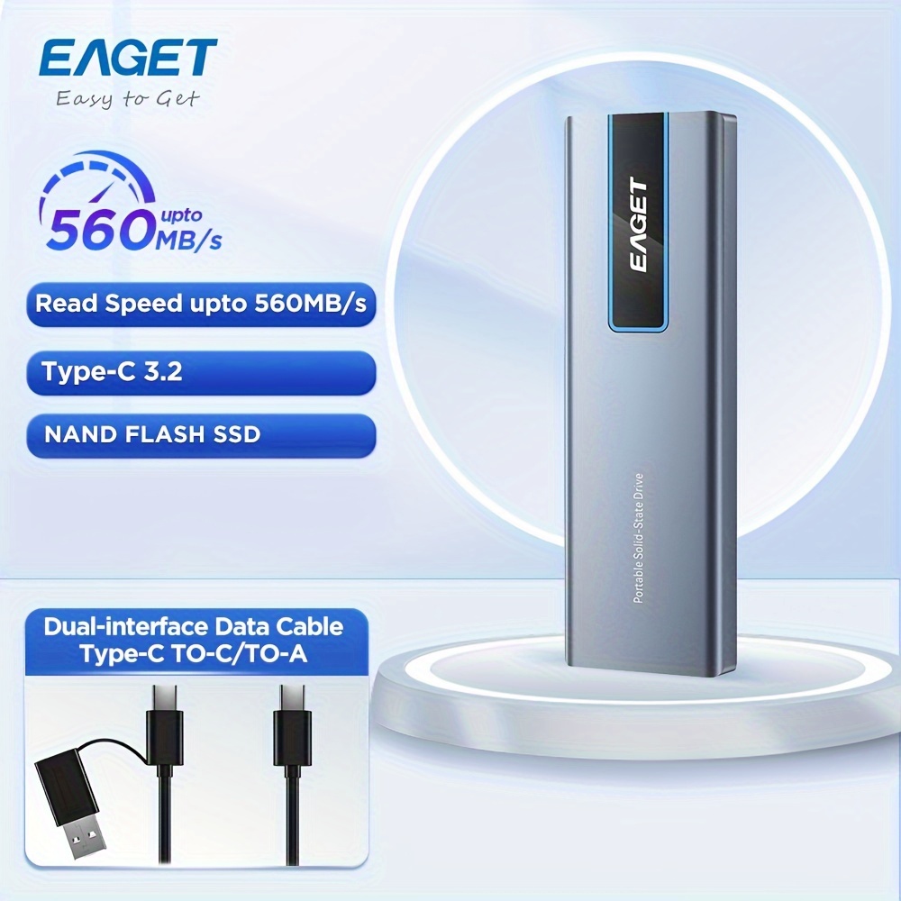 

Eaget 1tb External Portable Ssd - Up To 560mb/s, Usb-c, Usb 3.2 Gen 2, Mobile External Solid State Drive For Laptops/smartphone/computer/ps4/pc/tv/tablet, Gift For Birthday/boyfriend/girlfriend