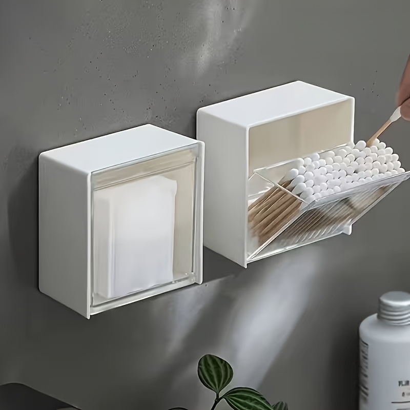 TEMU Boîte de rangement murale, étagère pratique, idéale pour ranger des cotons-tiges, des tampons et des élastiques, du fil dentaire, etc., pour