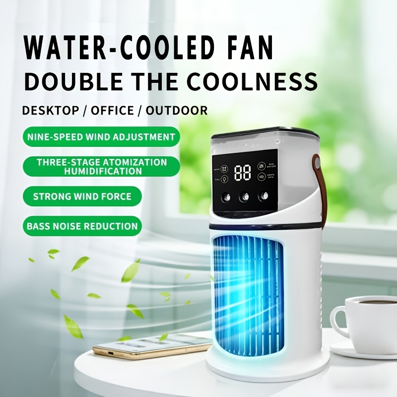 Image of 3-in-1 Desktop Humidifier Fan With Portable Cooling. Features 9- Wind, 6-timer Settings, Ice And Water Refill, And Fine Airflow. Suitable For Home, Office, And Small Rooms. Ideal Holiday Gift For
