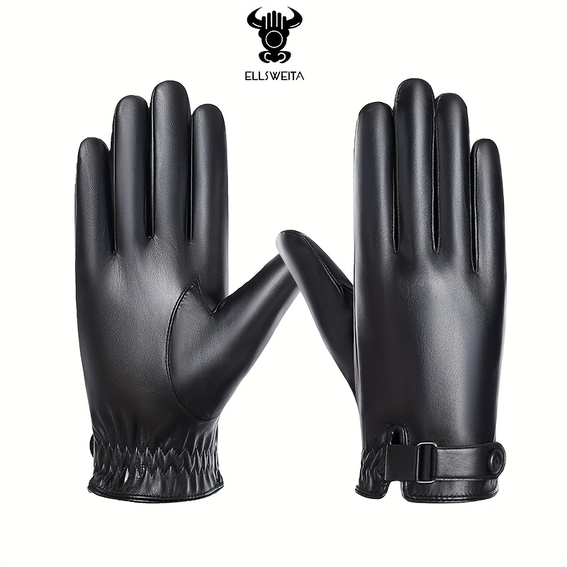 TEMU A Pair Of Men's Sheepskin Gloves For , Elegant And , Hand-shaped Wrist Mouth Adjustable And Elastic, Winter Hand , Adjustable Wrist Gloves,