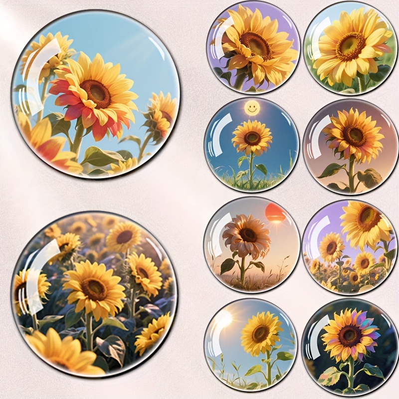 TEMU 10pcs Bohemian Style Sunflower Large 3d Relief Glass Fridge Magnets Art Fridge Magnets Kitchen Office And Home Decoration Whiteboard Storage