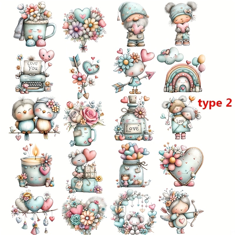 TEMU 1 Pack Whimsical Art Valentines Stickers For Journal Watercolor Pattern Aesthetic Stickers Diy Craft Diary Sticker Pack 2d Flat Irregular