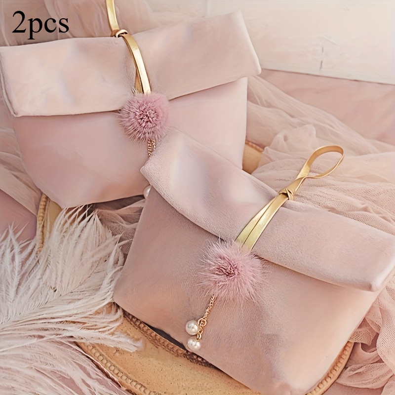 Image of Gift For Her/him 2pcs Blue/pink Suede Candy Box, Gift Packaging Box, Handbag Wedding Gift Box, European/chinese Style Candy Bag, Party Gathering Small Gift, Gift & Apparel Boxes, Wedding, Anniversary