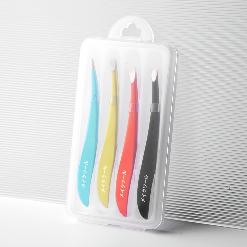 TEMU 4pcs Stainless Steel Tweezers Suitable For Skin - Precision Slant Tip For Facial Hair Removal, Pimple, Eyebrow Grooming, Areas - & Hygienic