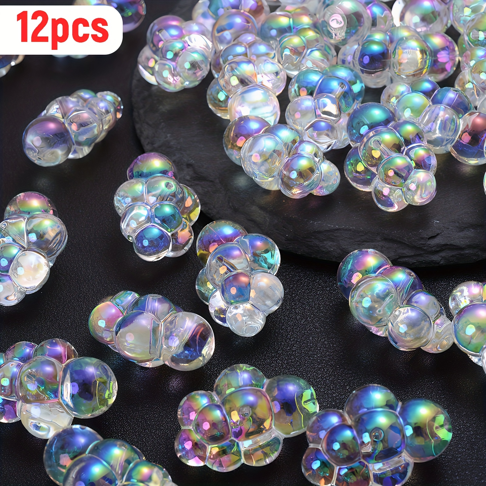 TEMU Set Of 12 Transparent 25mm Ab Colored Beads Shaped Like Clouds, Featuring Straight Holes, Perfect For Handmade Jewelry Such As Bracelets, Necklaces, And Keychains