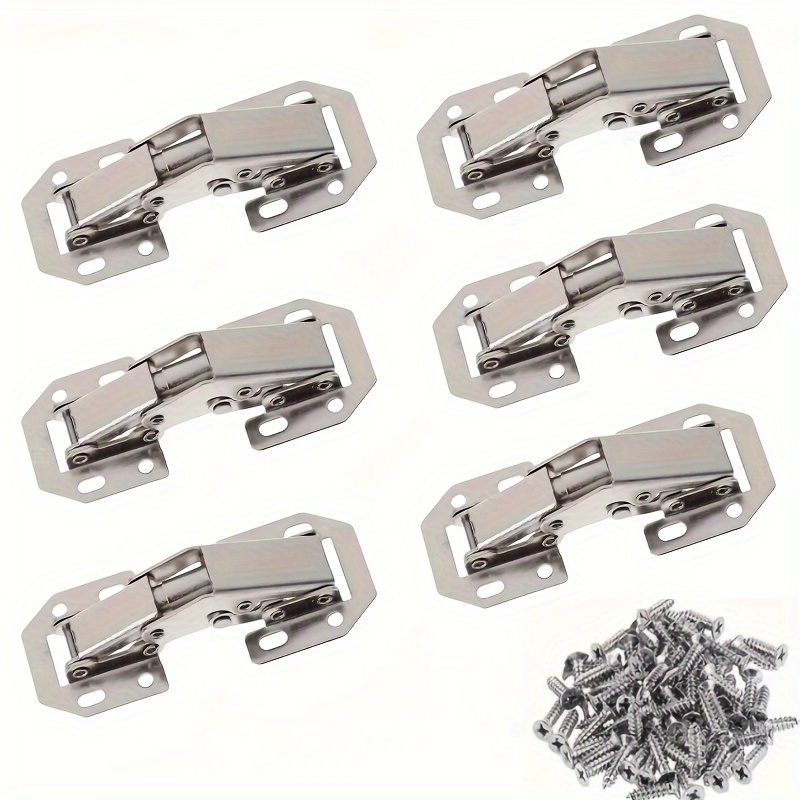 

6-pack Cabinet Hinges With Screws, 90-degree Frameless Kitchen Door Hinges, Easy Install Spring Hinges, Contemporary Style, Polished Metal Finish, Surface Mount, Home