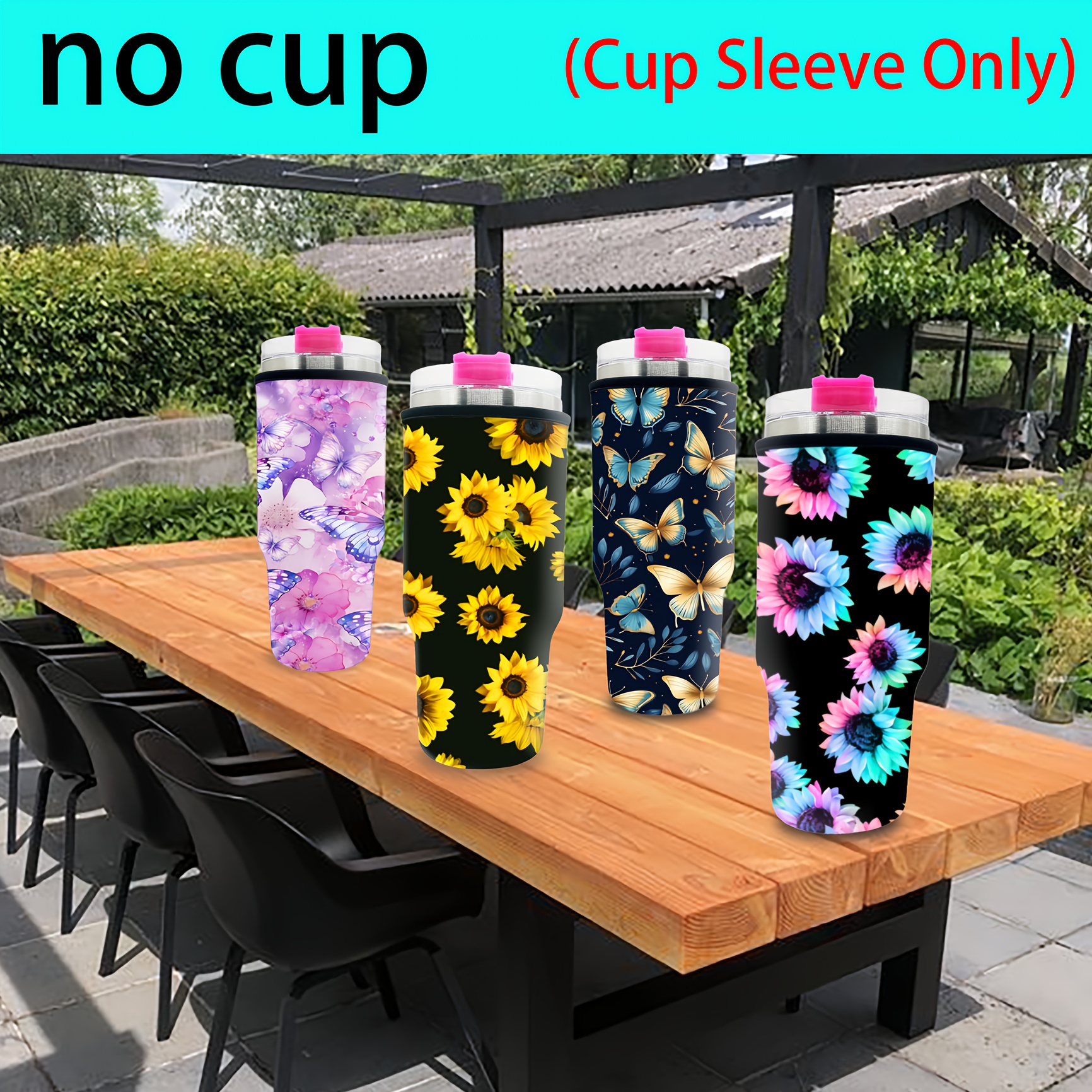 

1pc Neoprene Cup Sleeve, Colorful Sunflower & Butterfly Digital Print, Fits Stanley 40oz Tumbler (1200ml), Insulated Drink Holder, Gift Item (cup Sleeve Only)