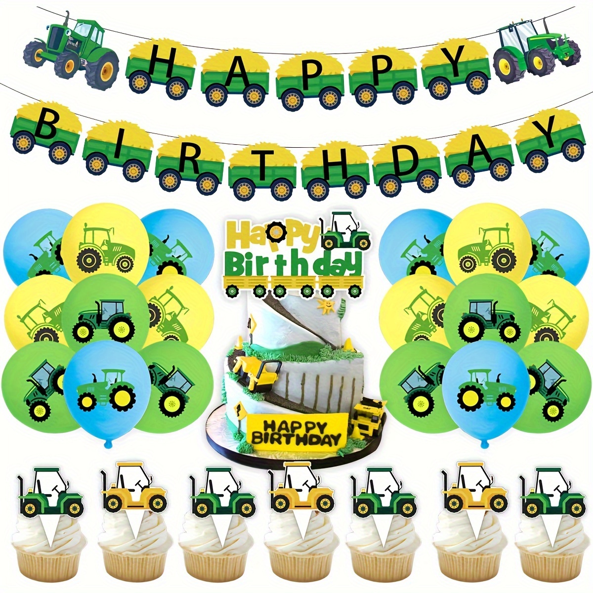 

Tractor Birthday Banner Set - Mixed Color Paper Décor For Room - Versatile Holiday Party Supplies - Includes 1 Happy Birthday Garland With Tractor Design