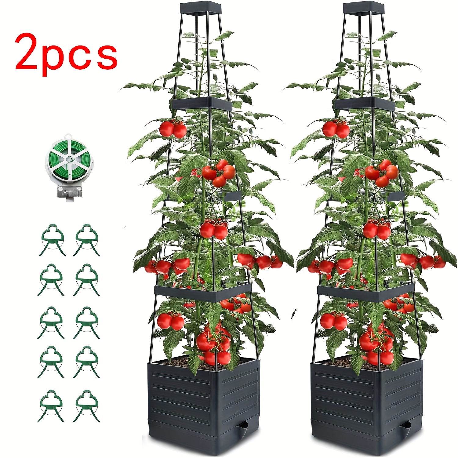 TEMU 2 Packs Jardinière à Tomates avec Treillis, 57" Bac de Jardin surélevé pour Légumes Grimpants, Cages à Tomates Auto-Arrosantes pour Pots de
