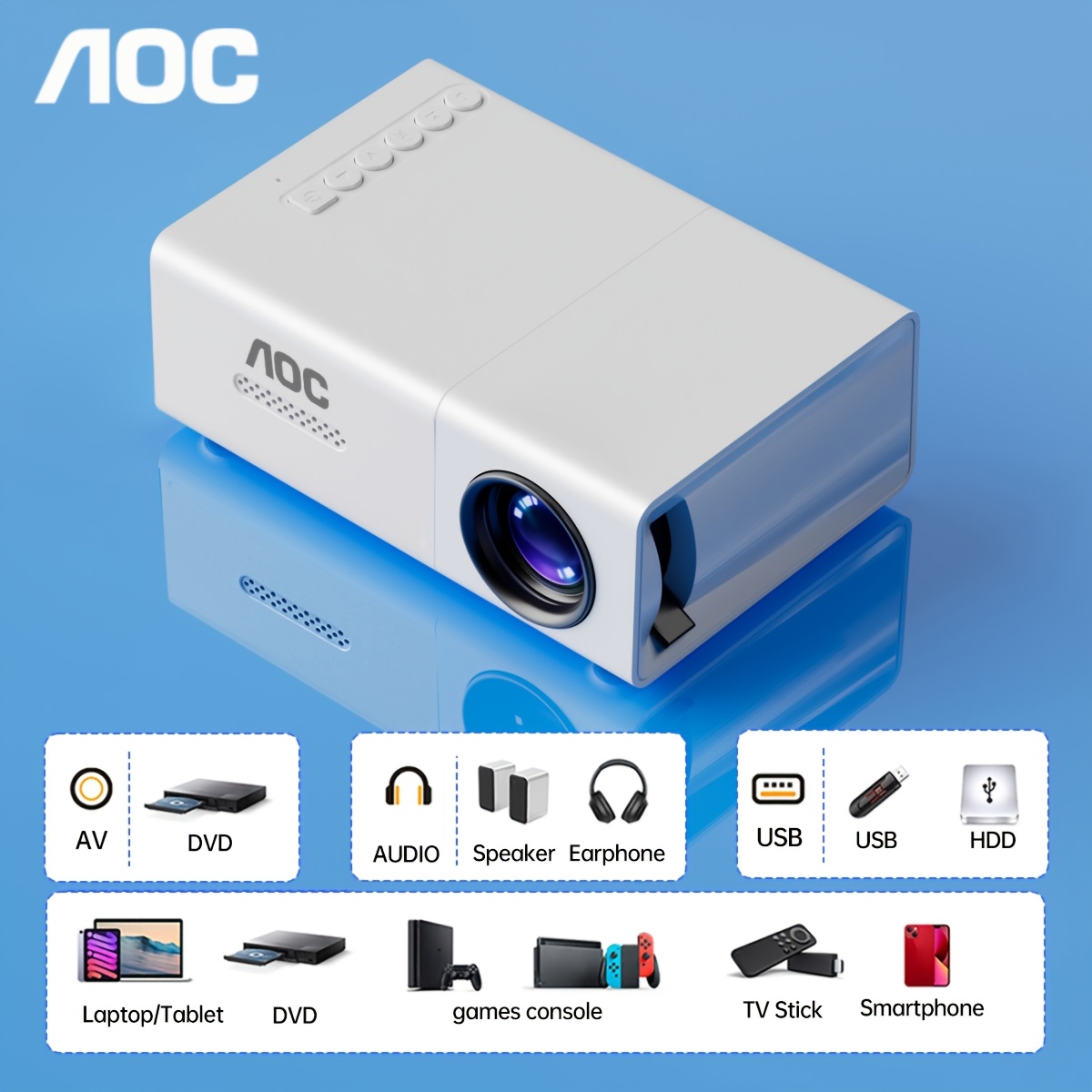 kompakter mini projektor | tragbarer hd-projektor (ansi 19lm) | für computer, handys & spielkonsolen inkl. fernbedienung