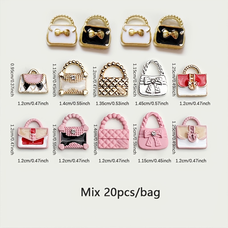 20pcs Mini Bag Nail Charms Bag Art Jewelry Glitter Rhinestones Decorations Manicure Press On Nails Supply