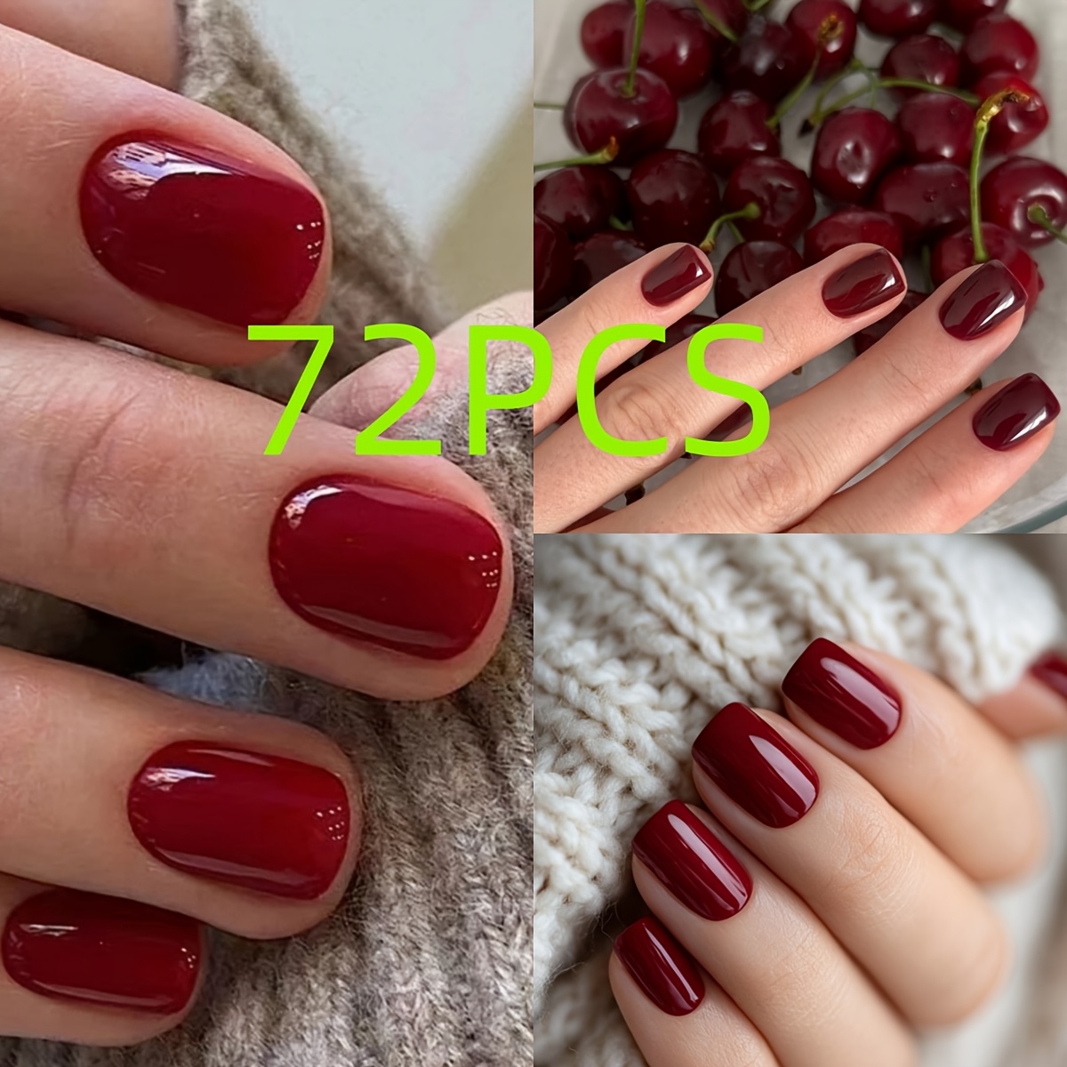 TEMU 72pz Unghie Finte Vino a Pressione per Donne - Unghie Finte Corte Quadrate con Lunghezze Corte Pre-Realizzate Lucide, Riciclabili per Matrimoni,