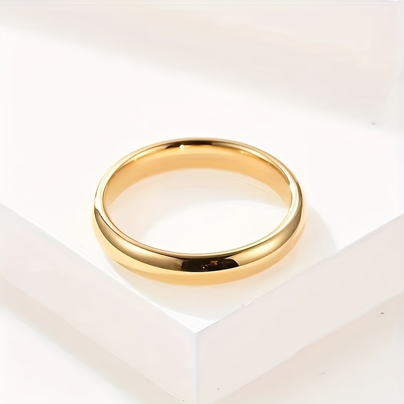 TEMU 1pc Fine Golden Stainless Steel Ring, 4mm Unisex Wedding Band, Style, Single Rings For Lover Engagement Jewelry Gift