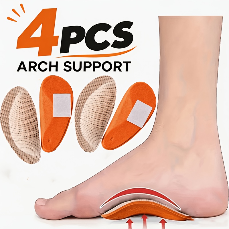 TEMU 4pcs Unisex Sponge Arch Support Insoles - Comfortable Invisible Arch Pads For Daily Walking And Standing