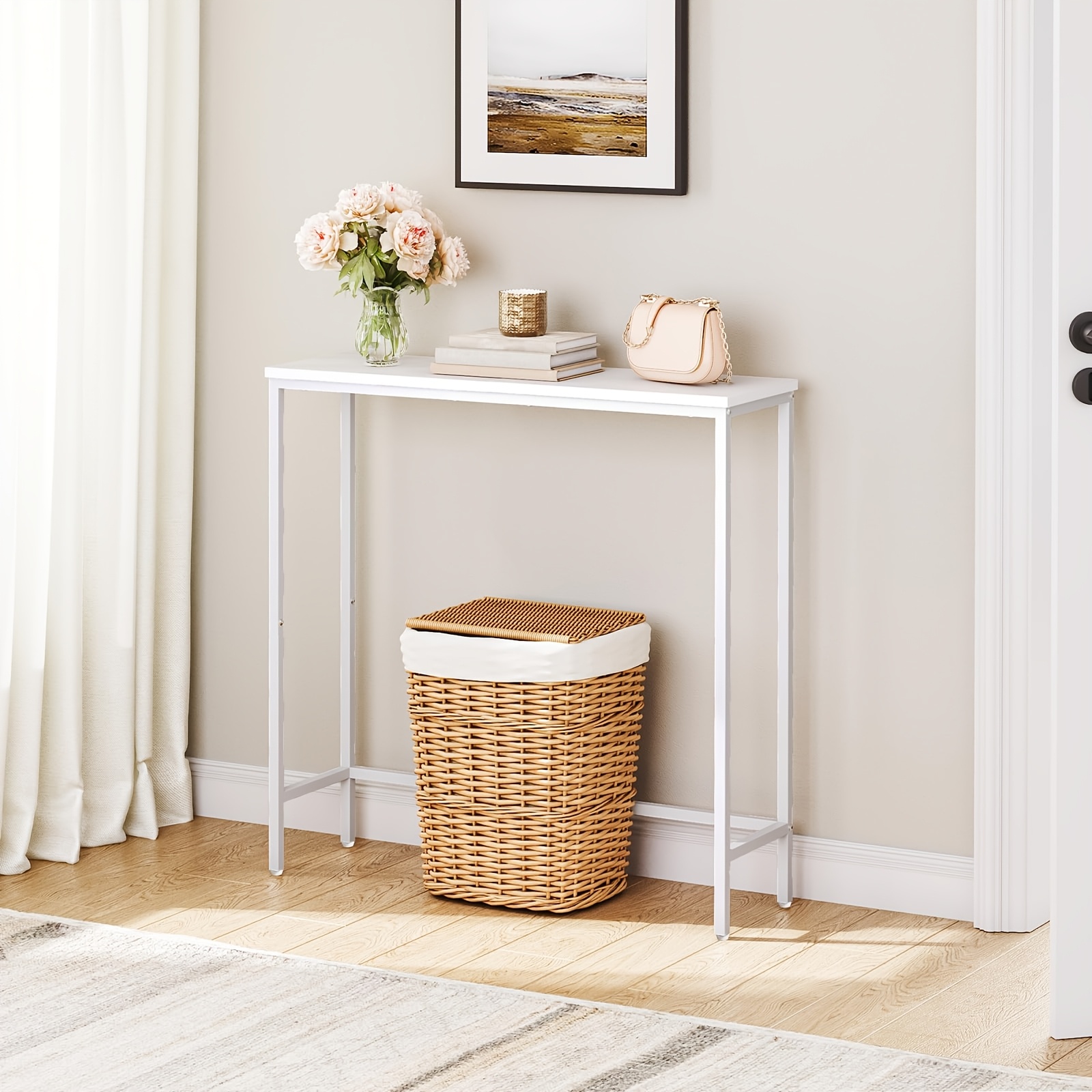 Narrow Console Table, 75cm Auxiliary Table, Table, Small Exhibition Table, Small Space Sofa, Suitable For Entrance, , Space White