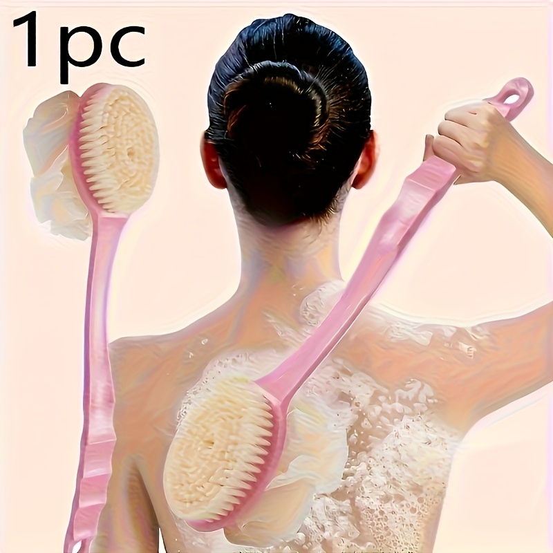 2 in 1 long handle bath brush body scrubber dual sided exfoliating brush with soft fibers back scrubber non toxic manual shower tool for gentle dead light beige removal no electricity battery needed ideal for   travel use       material beauty enthusiasts Product details 0