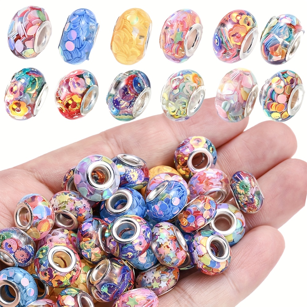 TEMU 50pcs 9x14mm Large Flat Round Geometric Spacer Beads And Bead Set Acrylic Star Inlaid Beads For Jewelry Making Earrings Necklaces Bracelets