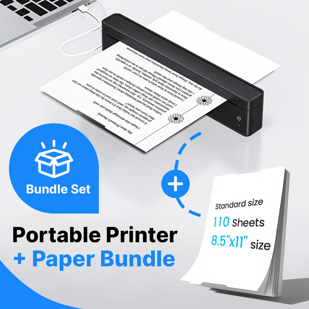 TEMU [deluxe Bundle] A10a Portable Thermal Printer 8 Inch - Wireless Inkless Printer For A4 And Us Letter, Compatible With Smartphone And Pc, Direct