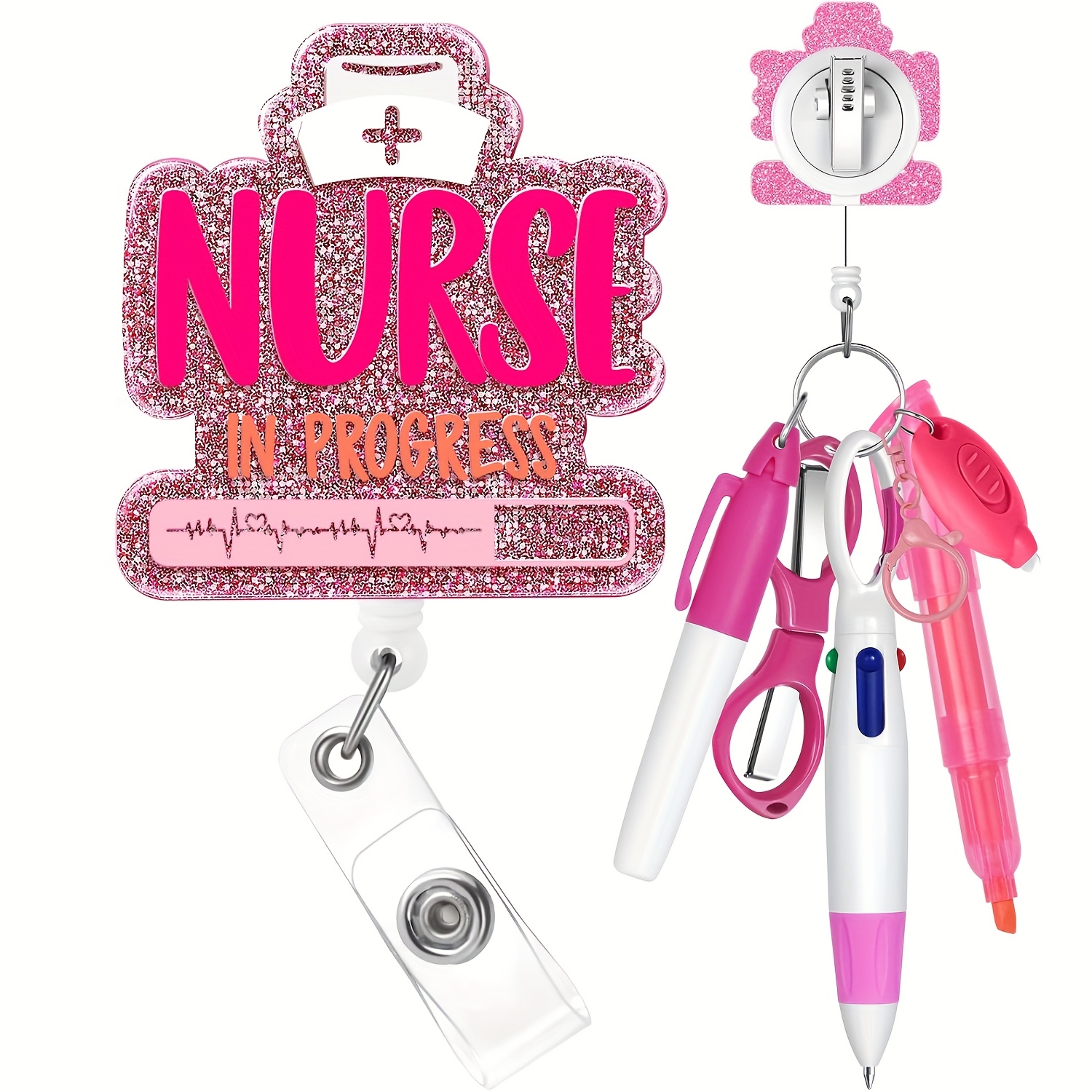 

Nurse Kit: Retractable Pen, Marker, & Flashlight - Compact Badge Reel Holder With Foldable Scissors For Professionals