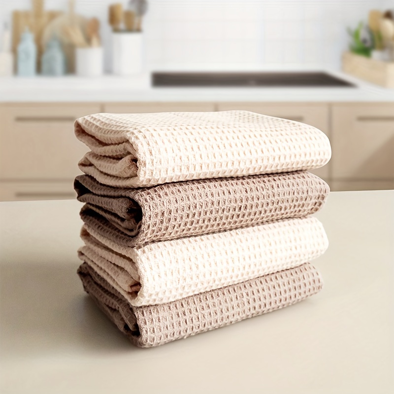 

Modern Waffle Weave Dish Cloths Set - 100% Cotton, Hand Wash Only, Square Kitchen Towels With Hanging Loop, Solid Color, Highly Absorbent & Durable For Dishes & Countertops, Mixed 4-pack