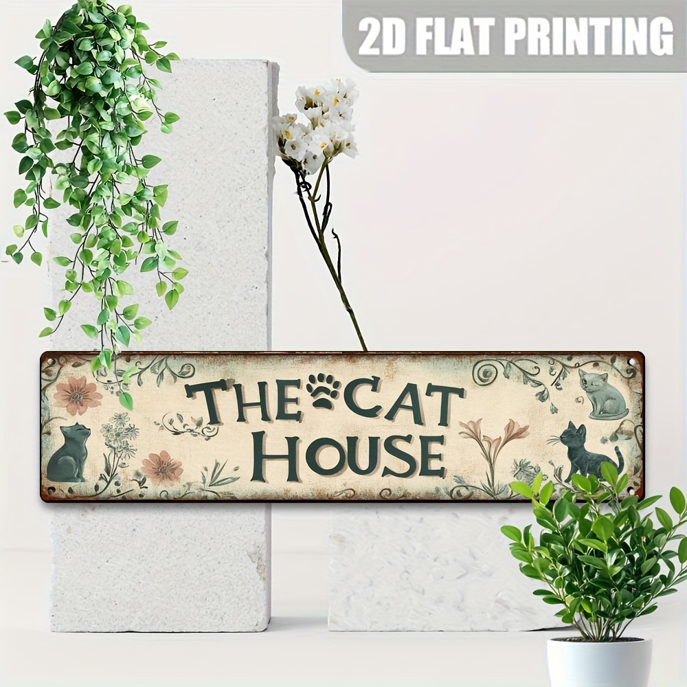 TEMU 2D - [ 2D ] Leña "LA " de Metal - 3,94 x 15,74 Pulgadas, Decoración de Pared Ilustraciones de Flores y Gatos, para el Hogar, Cocina, Jardín y