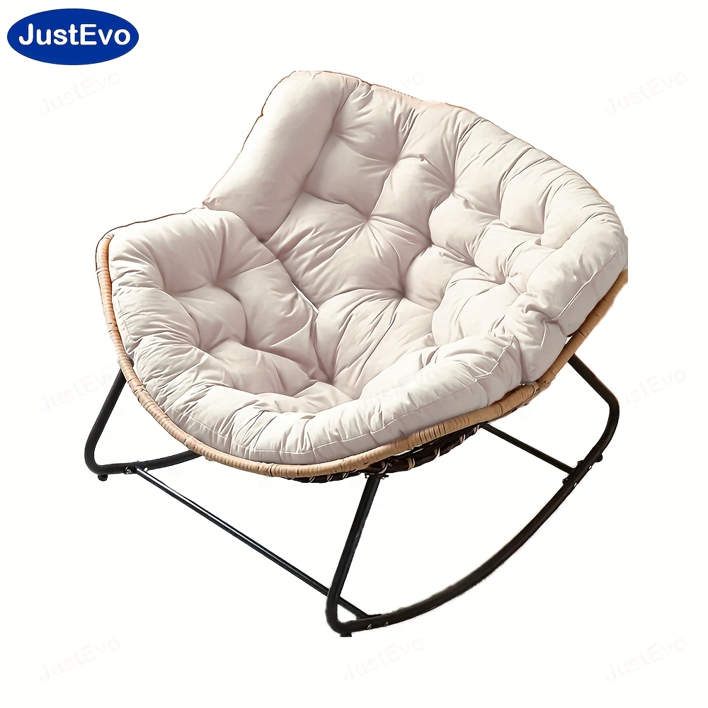 JUSTEVO Chaise longue ergonomique en rotin, confortable avec un cadre en acier au carbone, fonctionnement manuel, pas besoin d'électricité ou de batterie, noir, idéale pour se détendre et passer du temps libre, chaise de loisirs | Design ergonomique | Construction robuste, chaise longue à bascule