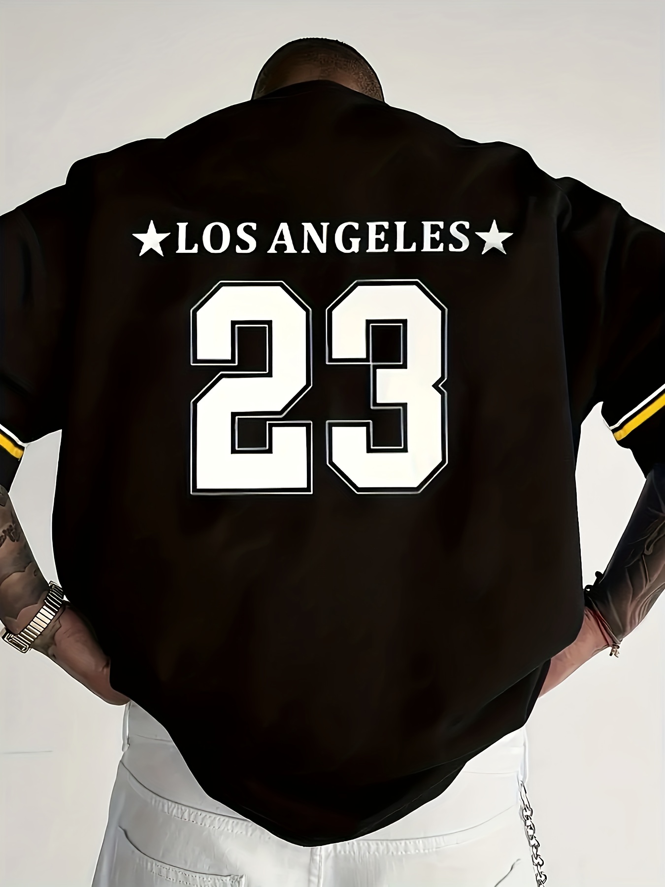 Plus Size Men's 23 Print Stripes Short Sleeve T-shirt, Casual Round Neck Breathable Quick Drying Clothes, PLUS SIZE