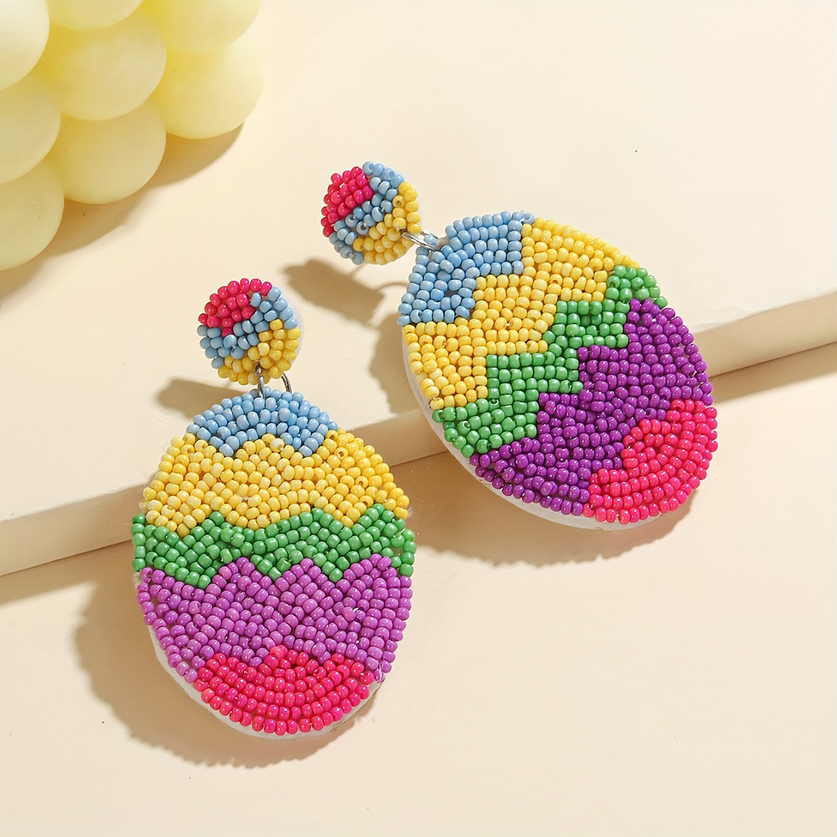 TEMU Boho Cute Handcrafted Beaded & Dangle Earrings, Stainless Steel Post, Easter Holiday Theme, , Festive Party Jewelry Gift For