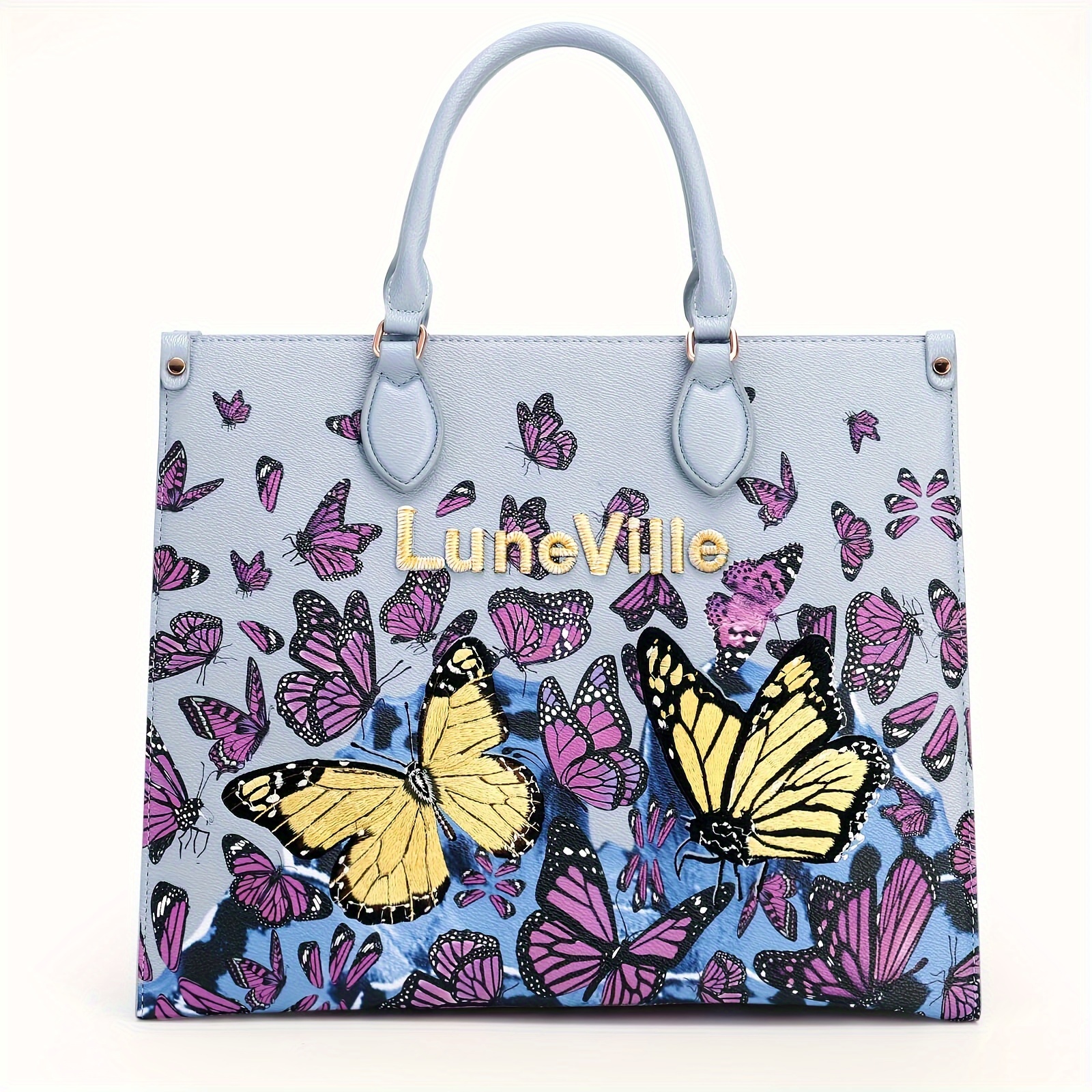 

Women's Butterfly Print Handbag, Faux Leather, Shoulder Tote Bag With Dual Handles, Fashionable Daily Purse
