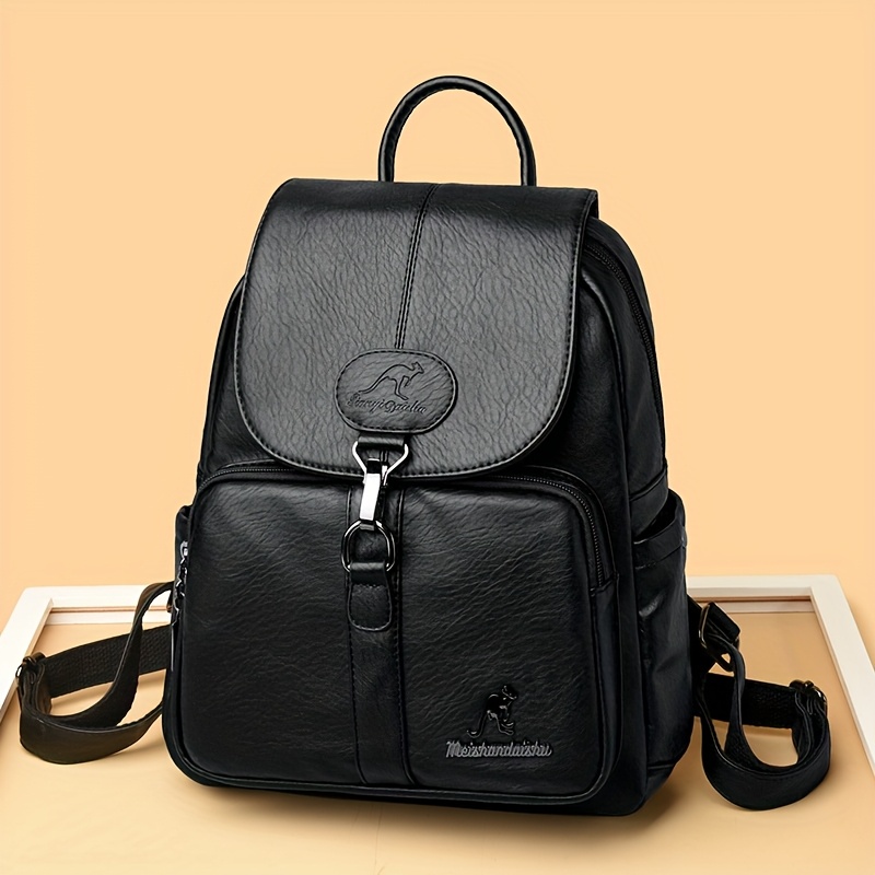 womens genuine leather backpack vintage backpack with zipper closure adjustable shoulder straps front flap pocket elegant everyday formal bag in brown durable polyester lining for women versatile carryall Product details 0