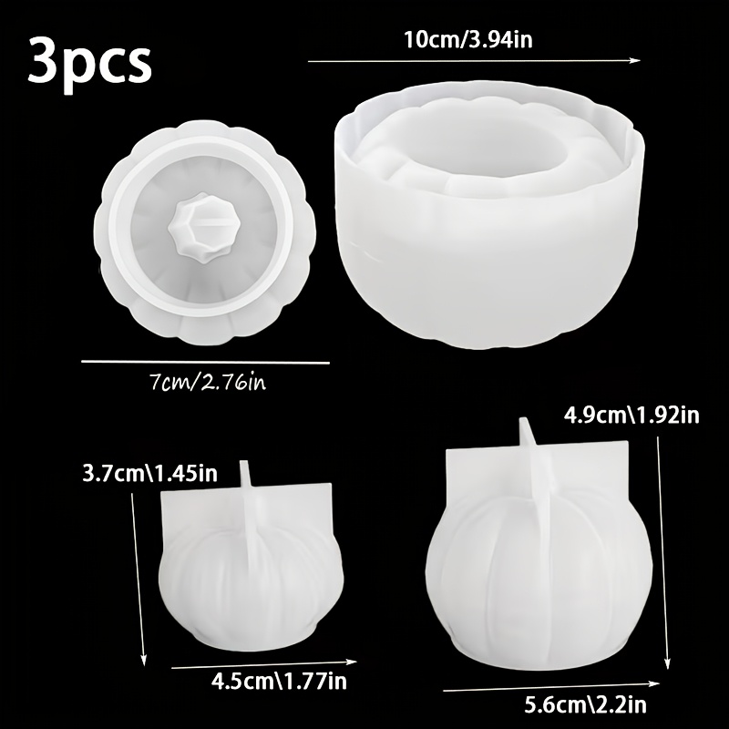 3 silikonskih kalupov iz smole s pokrovom, kalup za silikonsko posodo za shranjevanje buče, 3D silikonski kalup za okraske buče, kalup za