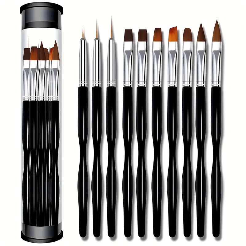 Image of 10pcs Professional Nail Art Brush Set With Acrylic Handles - Gel Polish Pens For Manicure & Pedicure, Includes Nail Art Tools, Nail Art Supplies, Nail Art Accessories, Nail Art Tools, N