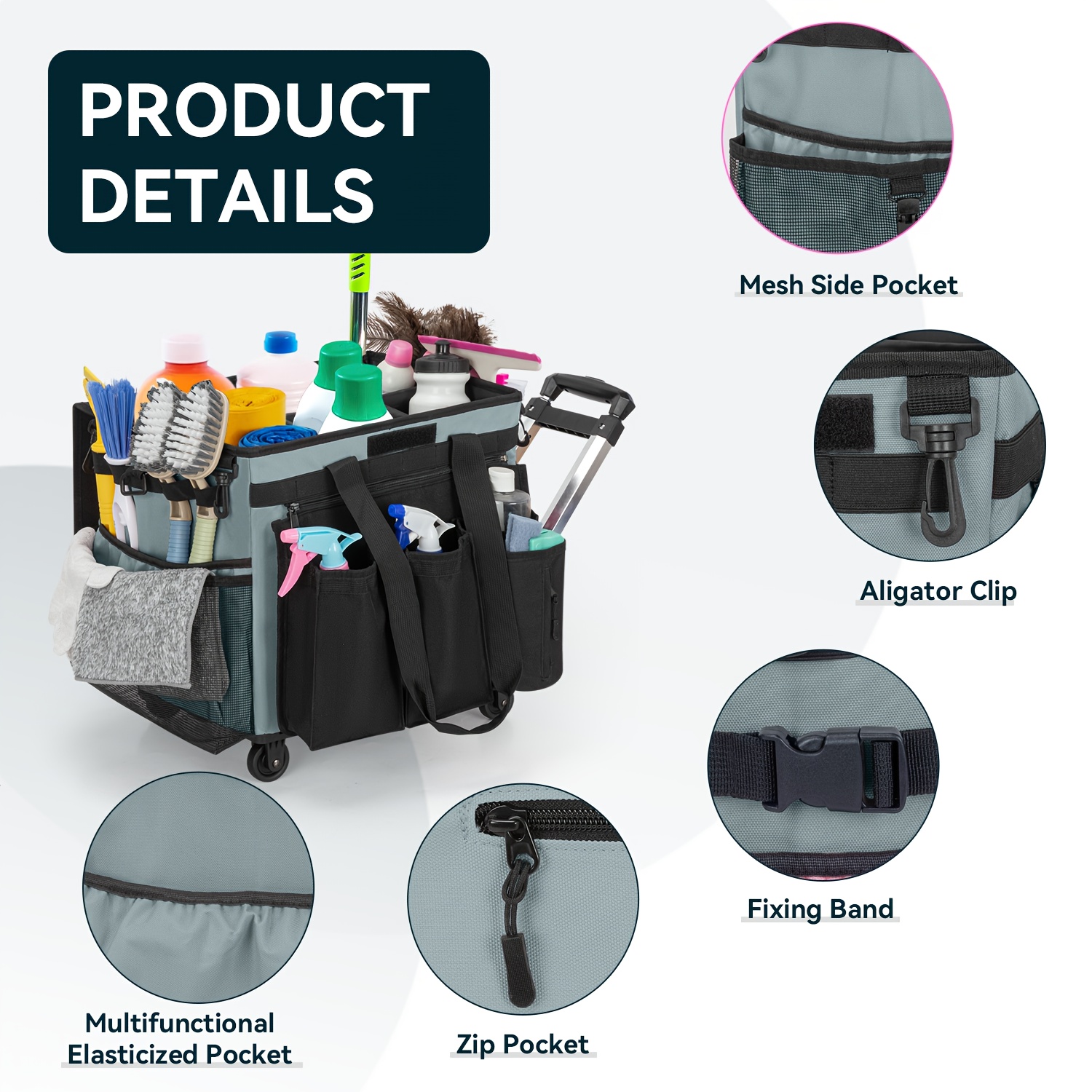 High-Capacity Large Rolling Cleaning Caddy Bag With Detachable... product image 5