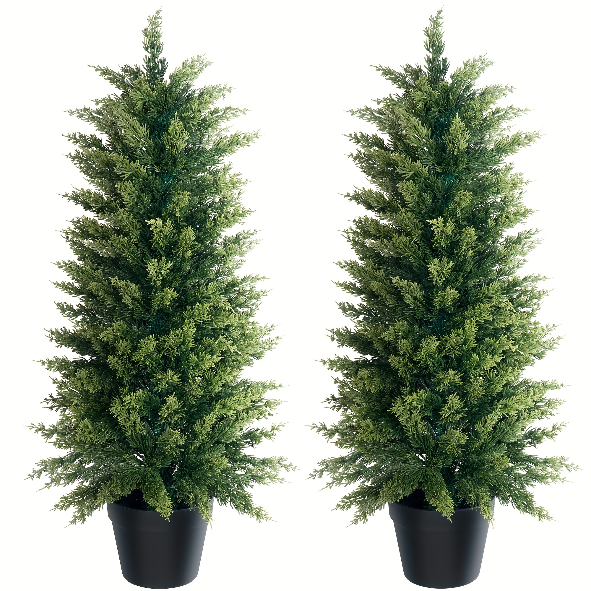 TEMU Set Of 2 Realistic Artificial Topiary Trees In Pots - Uv-resistant Tpe Suitable For Cedar Foliage, Dense Faux Cedar Plants For Indoor/outdoor