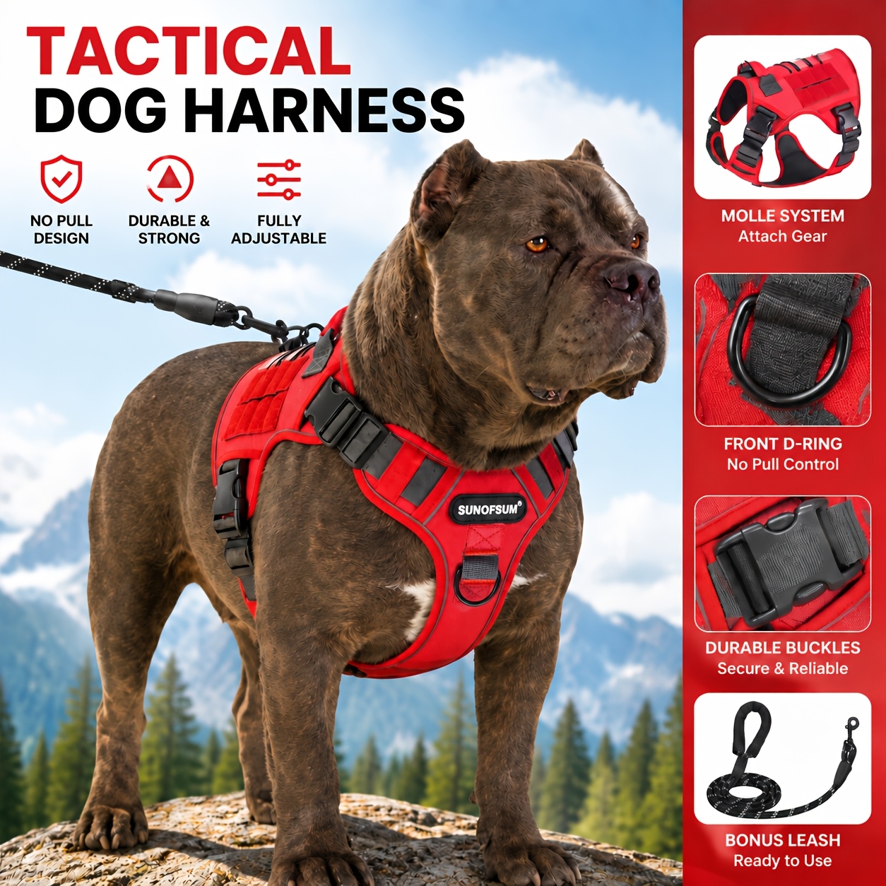 TEMU Tactical Style Dog Harness And Leash Set, No Pull Heavy Duty Pet Vest Harness With Control Handle, Fully Adjustable Reflective Outdoor Walking