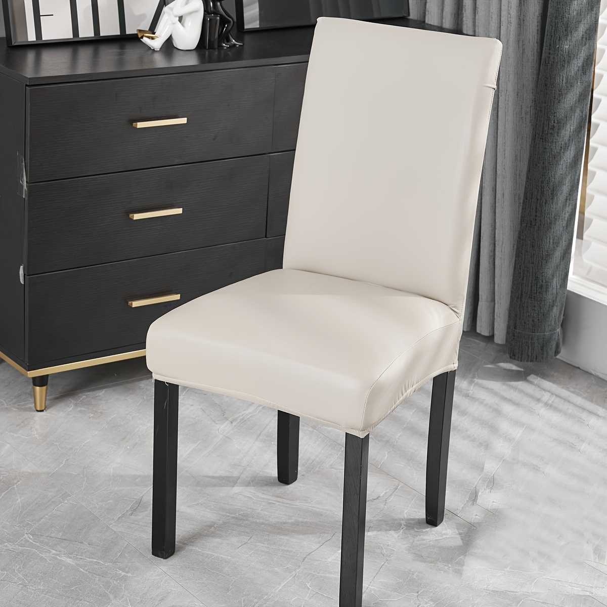 TEMU de silla elástica de cuero, paquete de 1, liso, extraíble y lavable, elástica para protector de asiento decorativo, adecuada para comedores,