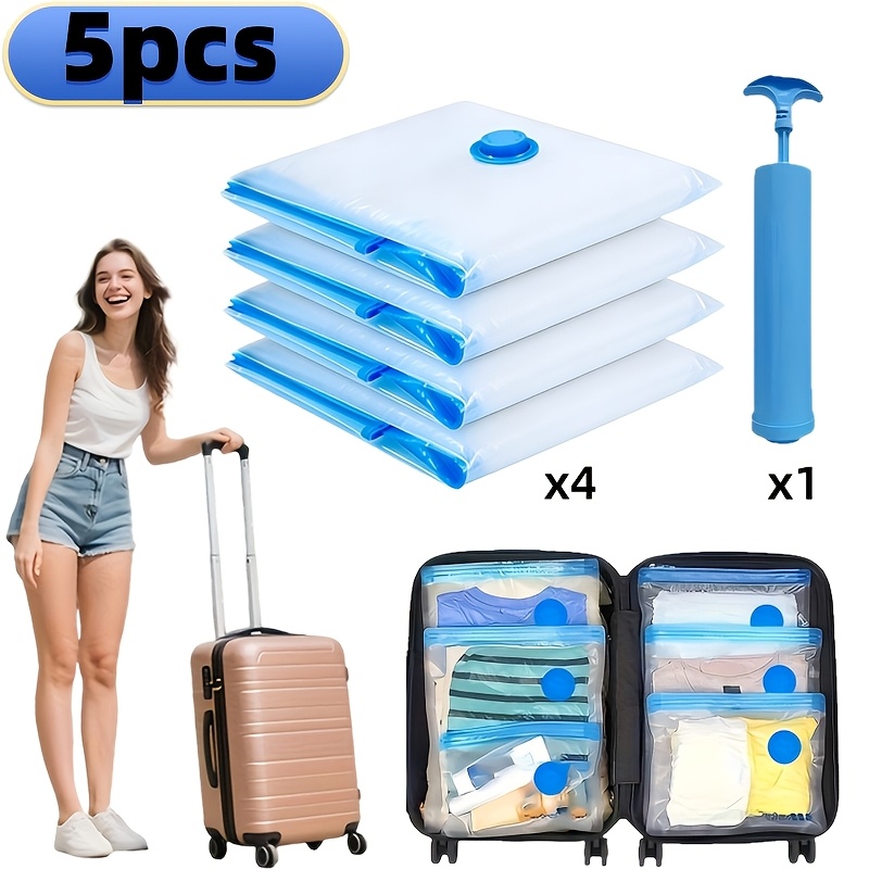 TEMU Juego de 5 bolsas de almacenamiento al vacío (con bomba manual) - Hechas de materiales de calidad, bolsas son duraderas, ahorran y son perfectas