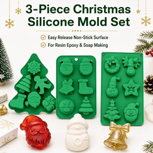 3pcs christmas silicone resin molds set santa snowman reindeer gingerbread for man shapes non release silicone molds for soap candle diy christmas ornaments keychains holiday craft supplies