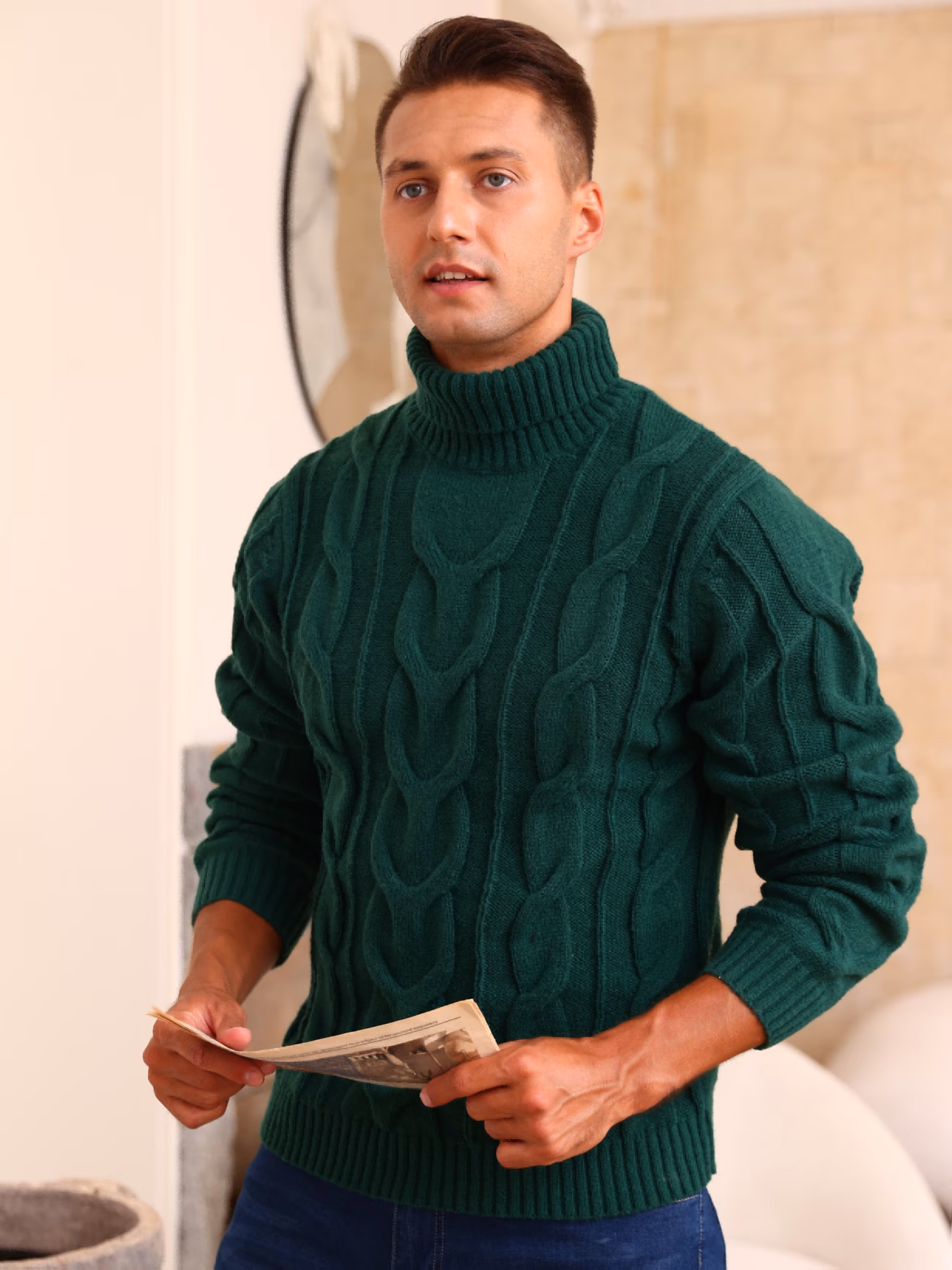nouveau pull décontracté dautomne/hiver pour homme, épais et chaud, à col , en , , confortable et , avec gros torsades, pull tendance 3