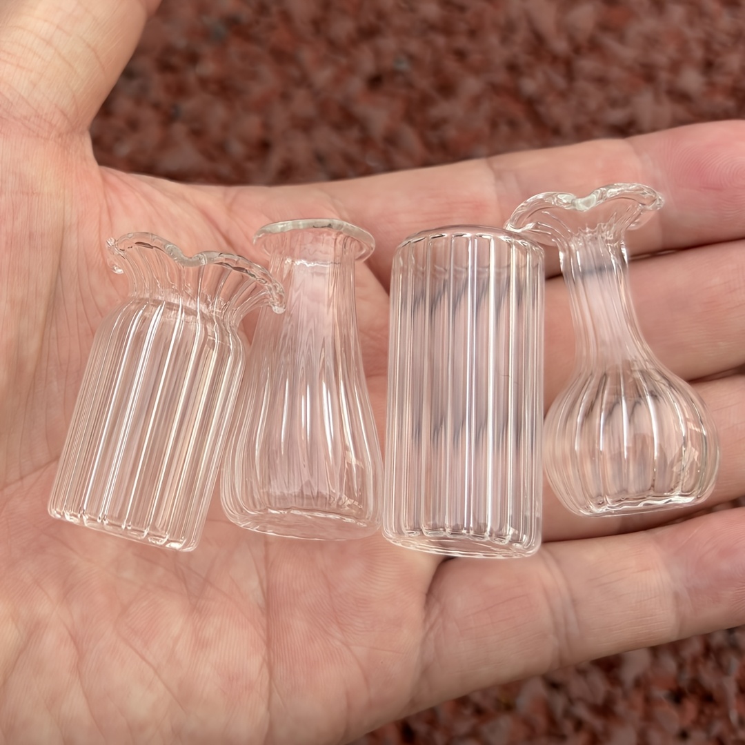 TEMU 4pcs Mini Glass Vases Suitable For Wedding Centerpieces, Vintage European Striped Floor Vases With Round Base & Transparent Glassware, For Home