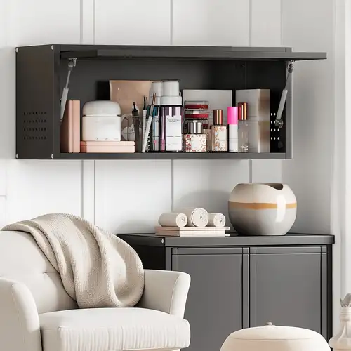 Metal Wall Storage Cabinet With Flip-Up Door Adjustable Shelf Metal Steel Hanging Garage Upper... Metal Wall Storage Cabinet With Flip-Up Door Adjustable Shelf Metal Steel Hanging Garage Upper...