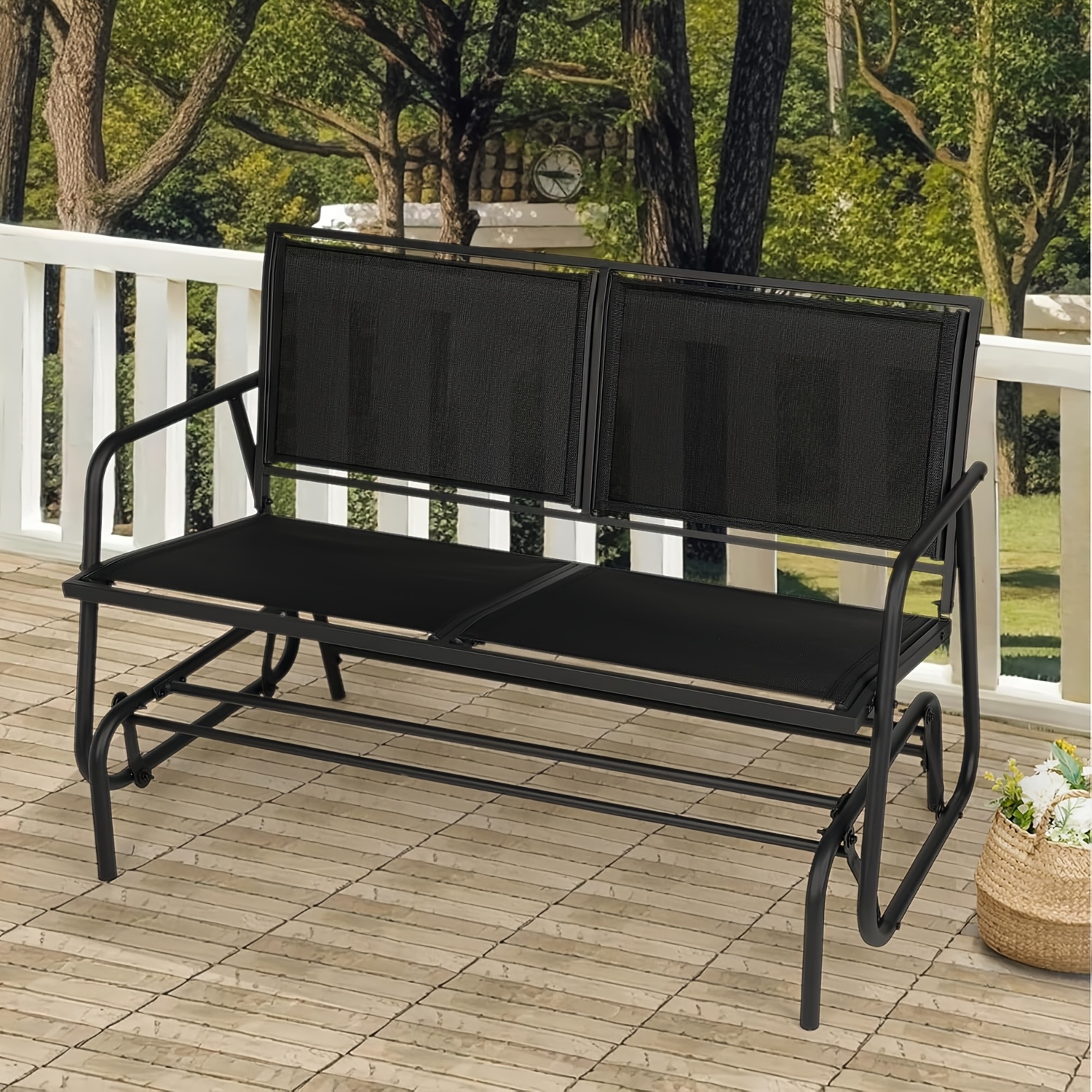 

2-person Outdoor Patio Glider Chair, Rocking Bench Loveseat With Coated Metal Frame With Fabric For Backyard, Lawn, Garden And Porch(black)