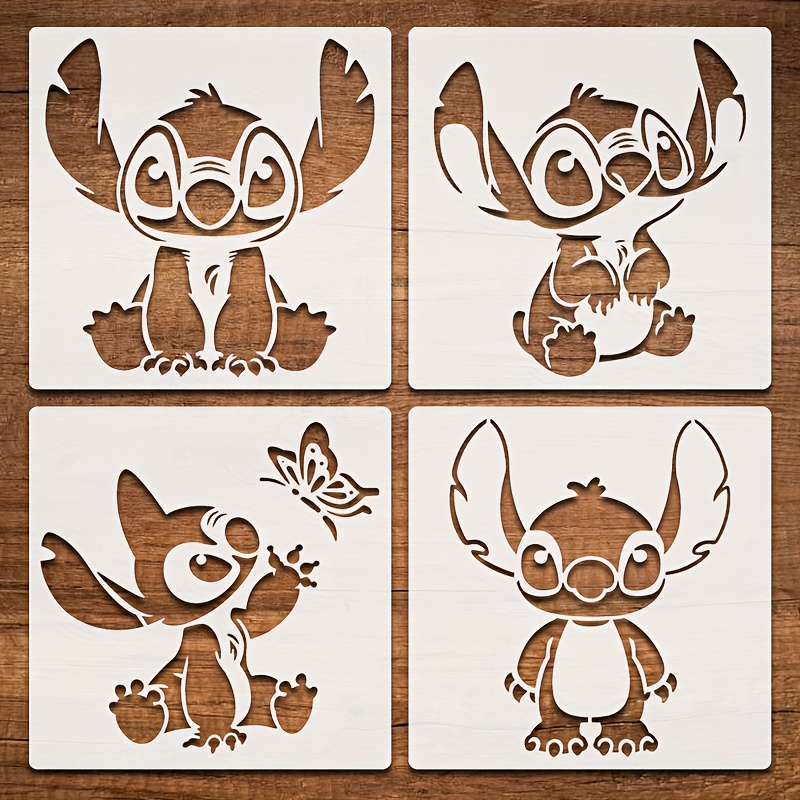 Image of 4pcs Of Stitch Painting Stencils - 6-inch Plastic Themed Templates, Reusable Character Stitch And Spray Paint Stencils For Fabric Decor Mural Art Templates