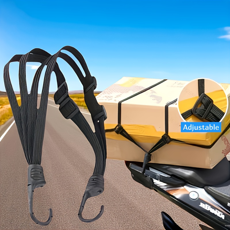 TEMU 1pc Of High-strength Four-in-one Strap With Four-strand Hooks, 1.5 Times Elastic Stretch, Helmet Luggage Securing Rope, Gift Postcard/box Style, Universal For Electric And Motorcycle