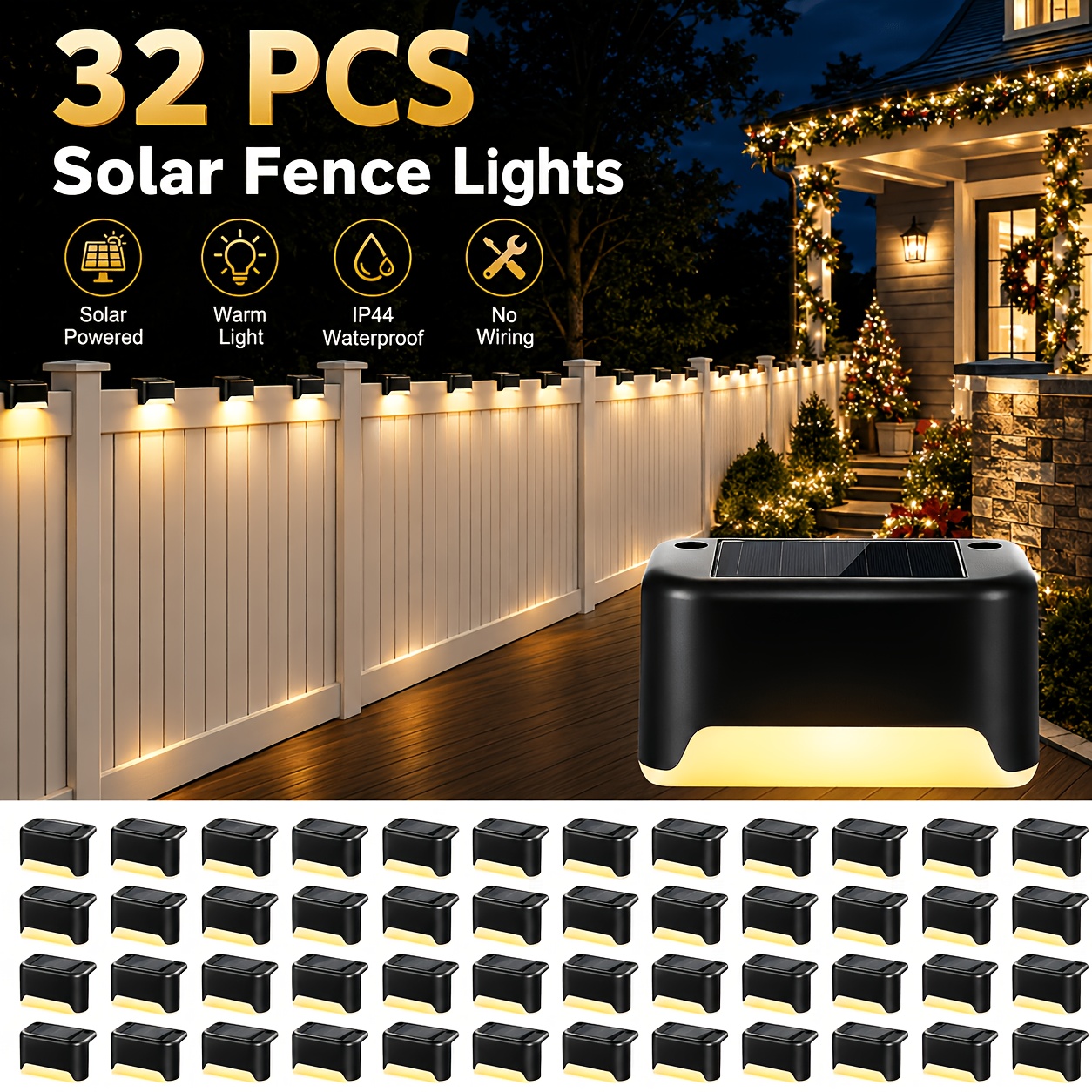 32 16pcs solar led deck lights automatic switch suitable for outdoor stairs fences and   warm white light   very suitable for commercial places hotels and libraries outdoor solar lights fence lights stage lights