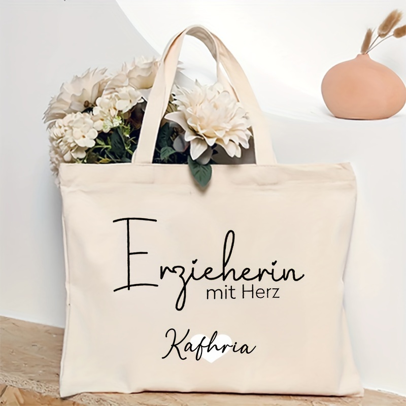 E-shop personalisierte Nam-Jute-Tasche für Pädagogen mit Herz-Geschenkmuster, Tragetasche, Umhängetasche für Reisen, tägliches Pendeln,